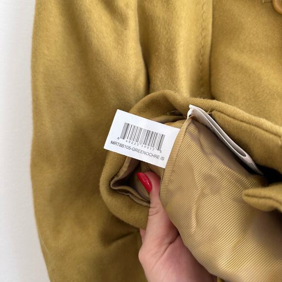 BCBGMAXAZRIA Wool-Cashmere Ruffle Zip Up Pea Coat Green Ochre S - Picture 10 of 14